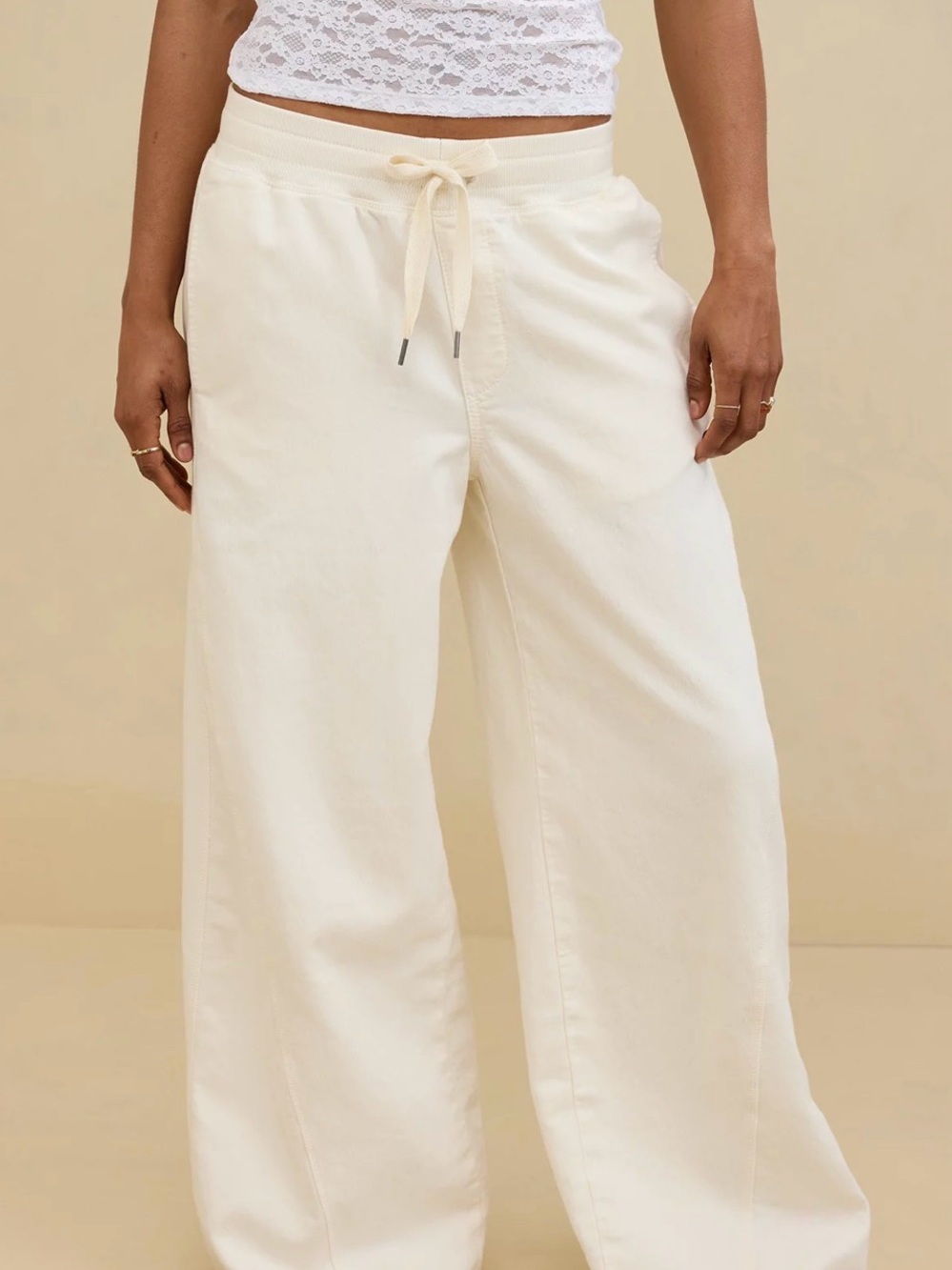aerie Soft Landing Wide Leg Trouser Pants in Cream